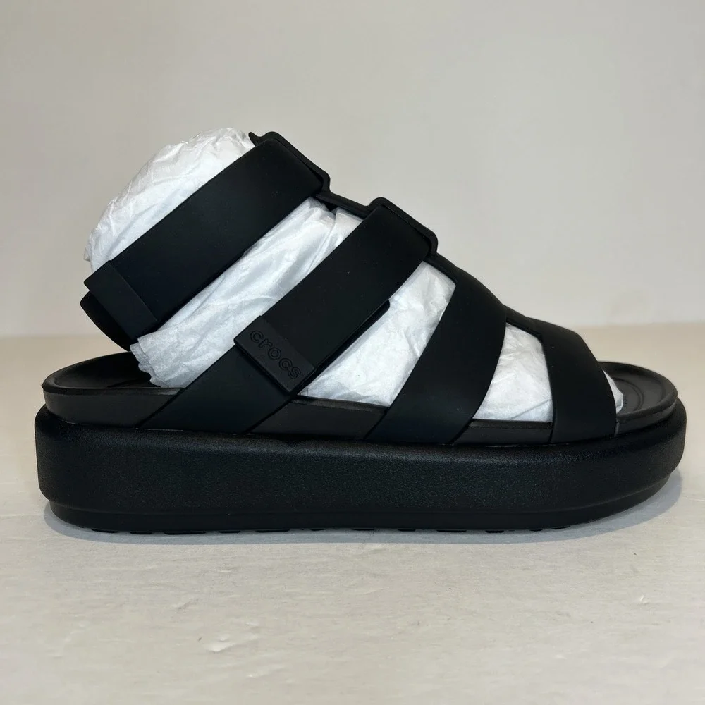 Crocs Brooklyn Luxe Gladiator Womens 6 Black Platform Sandal Strappy 209557-060